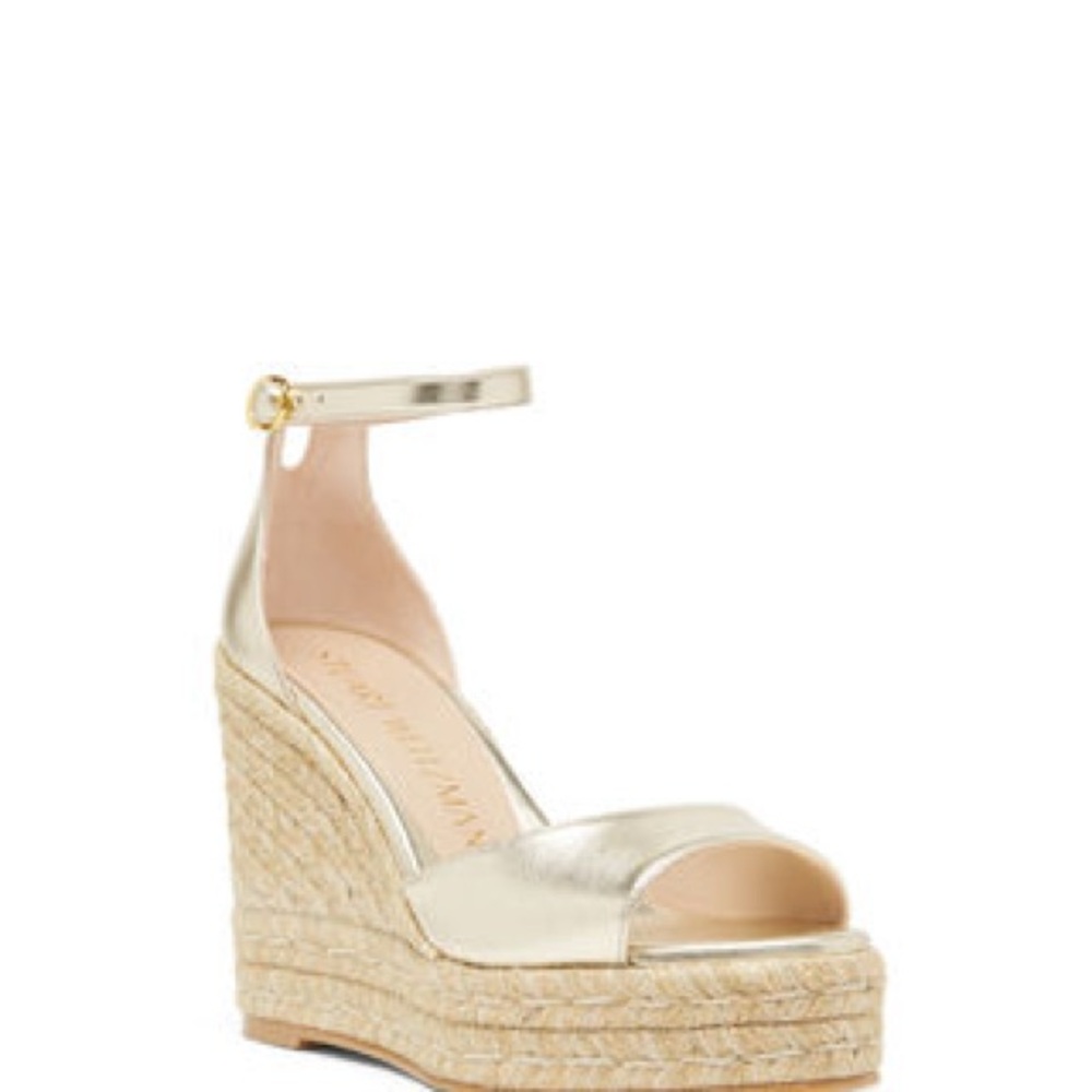 Stuart Weitzman Metallic Gold Espadrille Wedge Sandals